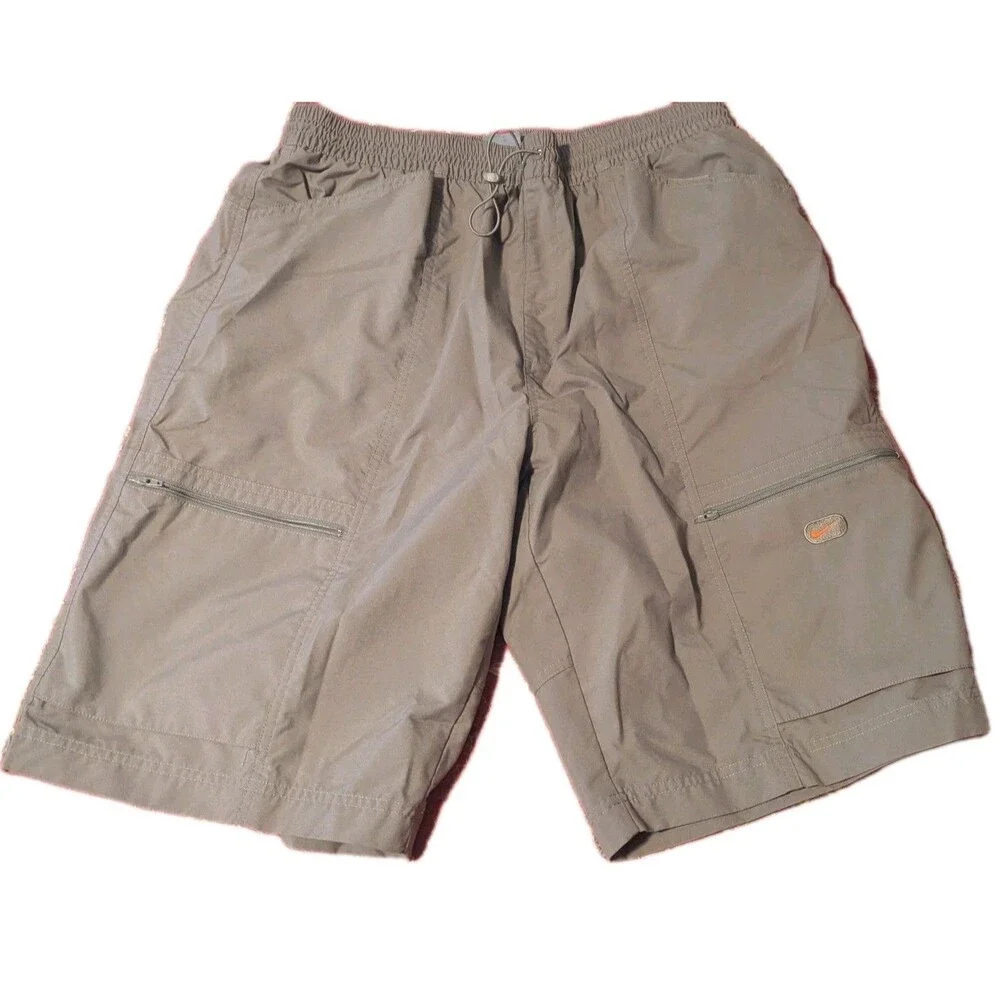 Y2K Nike Mens Gray Elastic Waistband Pull On Drawstring Cargo Shorts Size XL